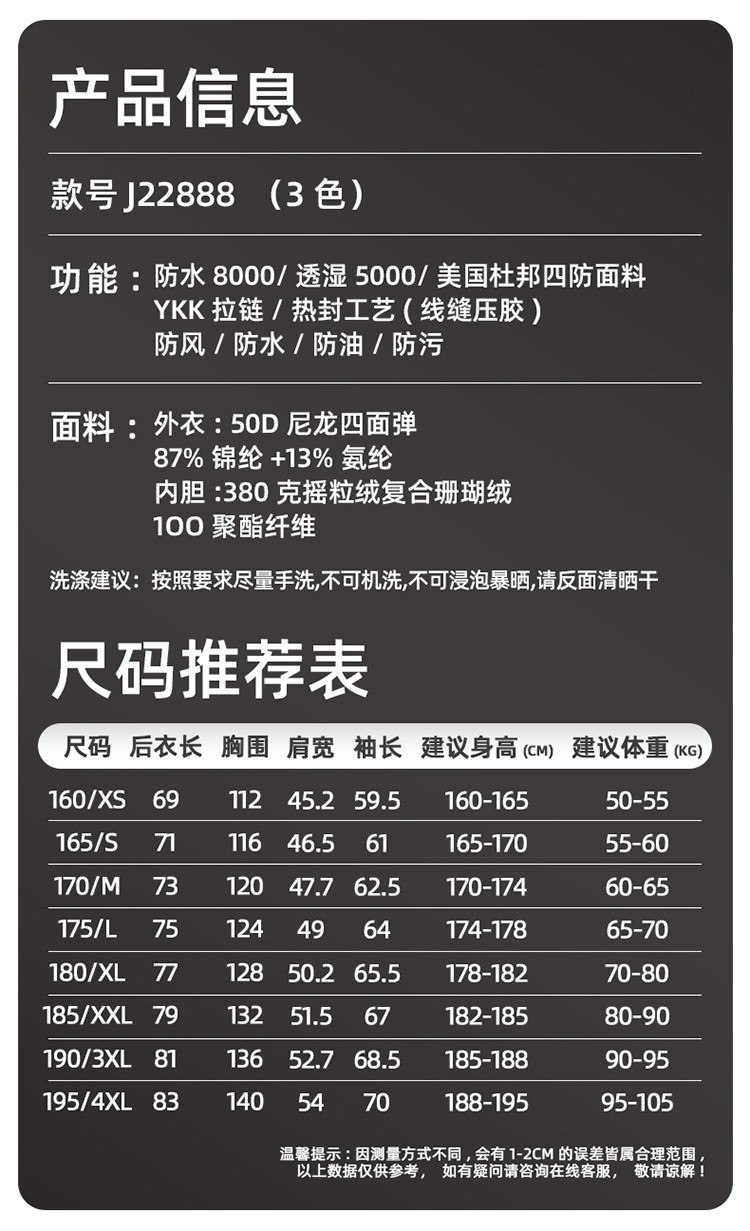 沖鋒衣產品信息